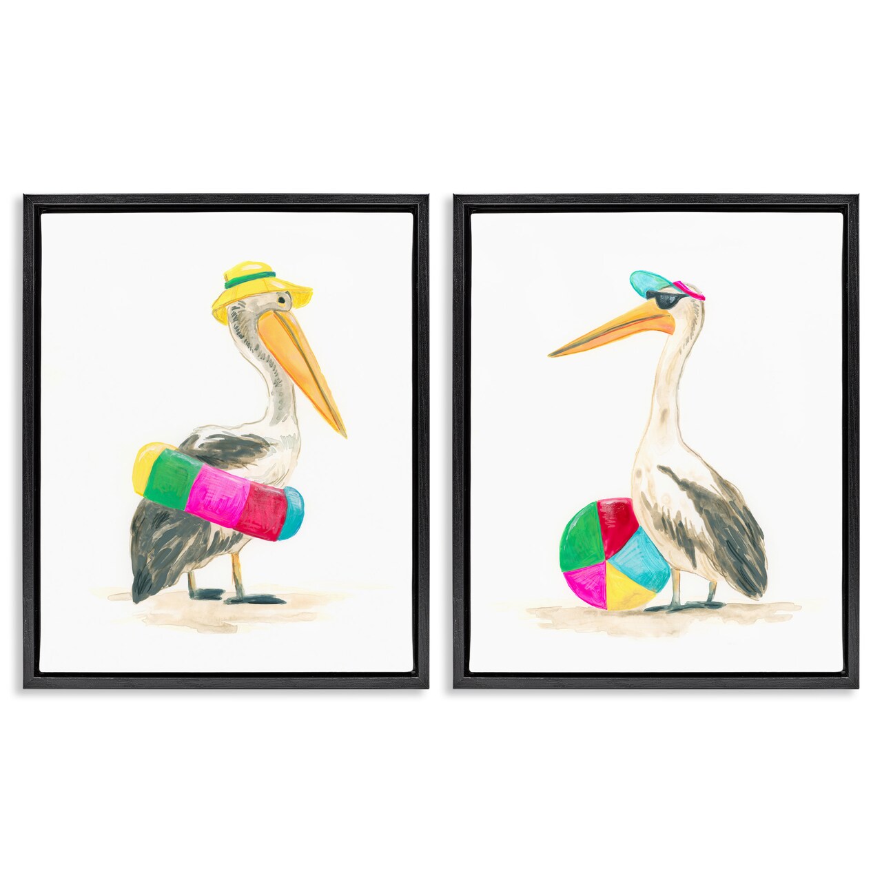 Stupell Industries Pelicans & Beach Floats Framed Floater Canvas Wall Art